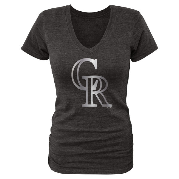 2020 MLB Colorado Rockies Fanatics Apparel Women Platinum Collection VNeck TriBlend TShirt Black